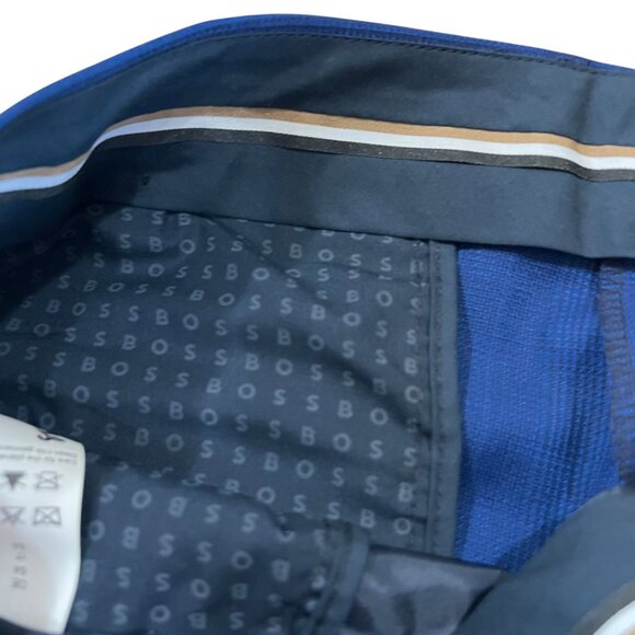 Hugo Boss Fine Check Dress Pants Wool Blend Tailored Fit Blue Mens Waist 39 NWOT - Picture 5 of 9